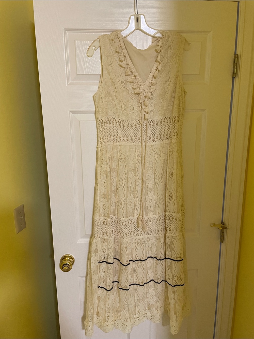 NWOT XL Boho Cream Lace Maxi Dress with Crochet Trim